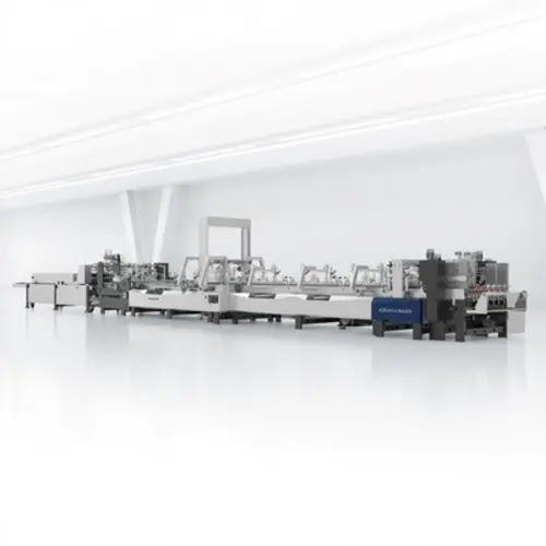 Omega Alius Faltschachtelklebemaschine – Koenig & Bauer Duran Perspektivische Abbildung der Omega Alius Faltschachtelklebemaschine von Koenig & Bauer Duran