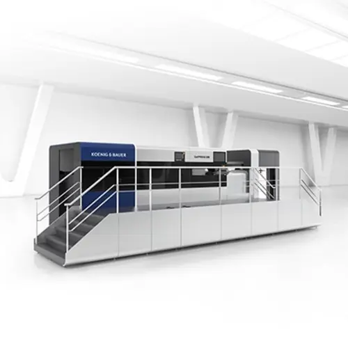 CutPRO Q 106 SB – Flatbed Die-Cutter – Koenig & Bauer Sheetfed Perspective shot of the CutPRO Q 106 SB flatbed die-cutter from Koenig & Bauer Sheetfed