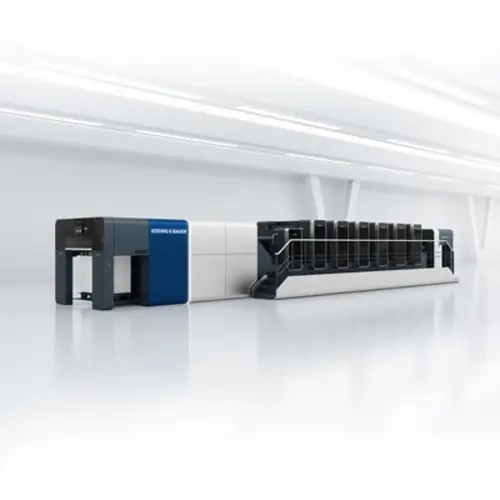 Rapida 106 X – Medium Format Offset Printing Press – Koenig & Bauer Sheetfed Perspective shot of the Rapida 106 X medium-format offset printing press from Koenig & Bauer Sheetfed