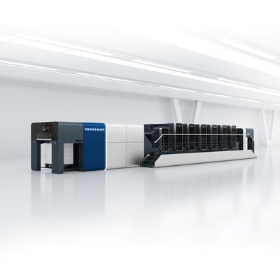 Perspective shot of the Rapida 106 X medium-format offset printing press from Koenig & Bauer Sheetfed